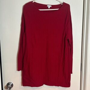J Jill Red Textured Knit Long Sleeve Tunic Sweater Top Women's‎ Size L
